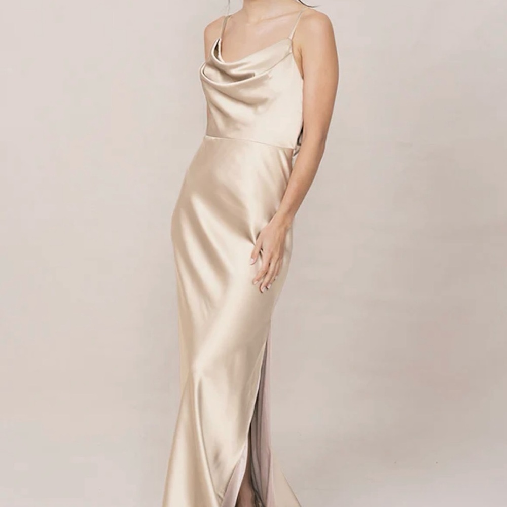 Revelry Nadia Satin Dress in Gold Champagne